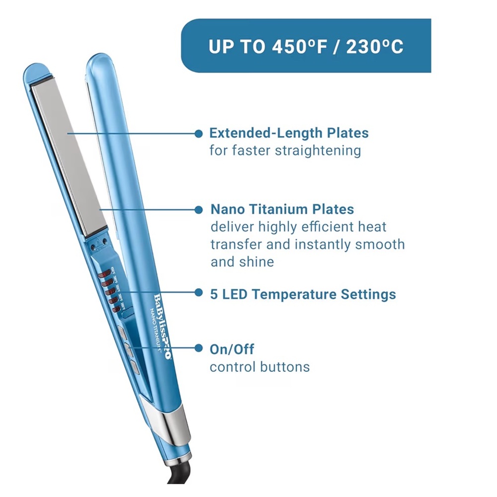 BaBylissPRO Nano Titanium 1" Blue Flat Iron - Picture 4 of 8